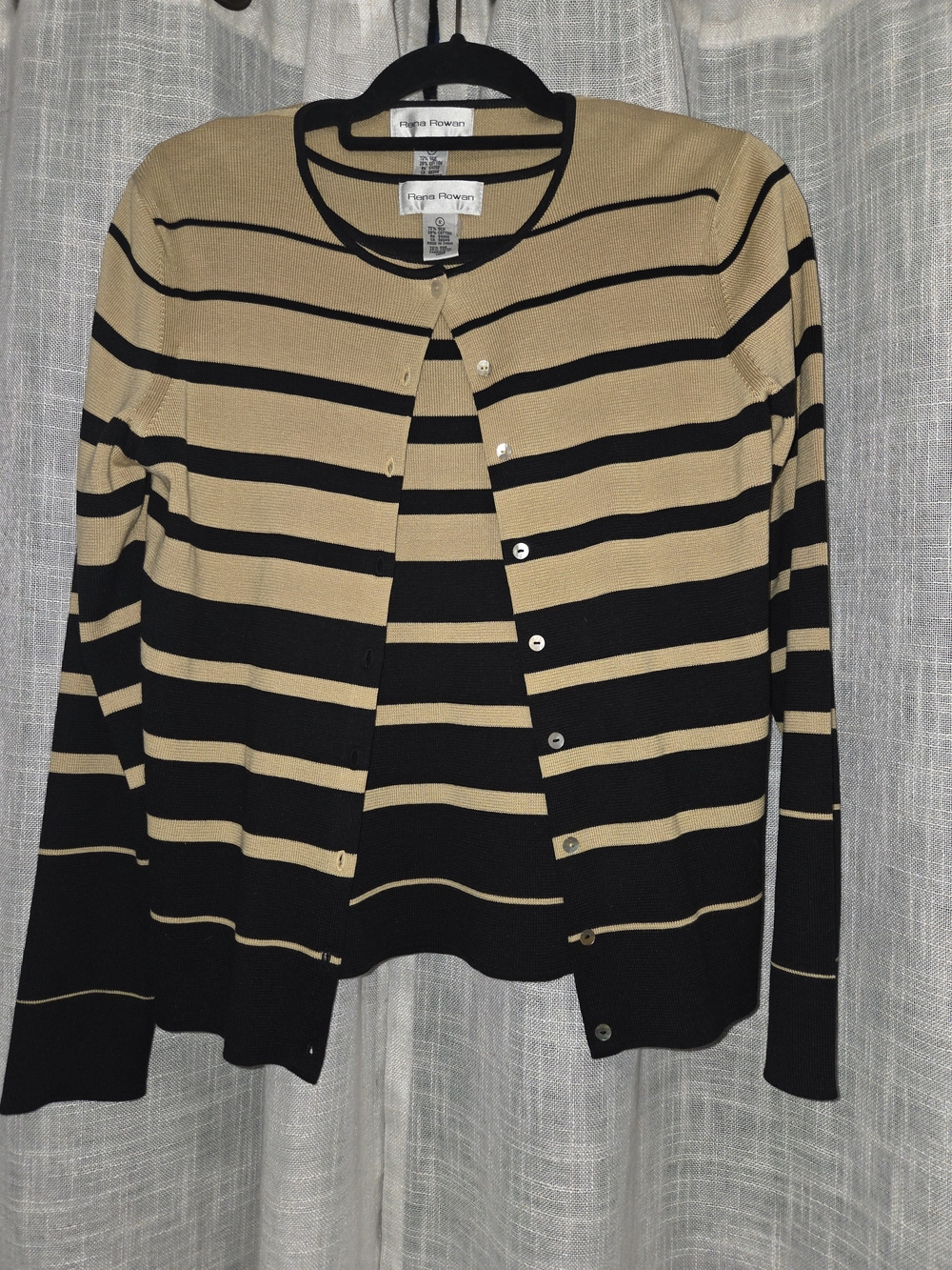 Rena Rowan 2pc Sophisticate Striped Cardigan in Black and Tan